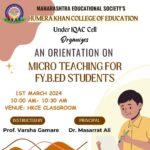 Orientation on Micro teaching for Fy.B.Ed Students (1)